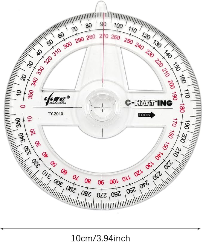 360° Protractor Set (20-Pack) – Clear Plastic Math Protractors for Geometry, Drafting & Angle Measurement – 4-Inch Swing Arm Protractor Ruler for Students, Engineers & Artists
