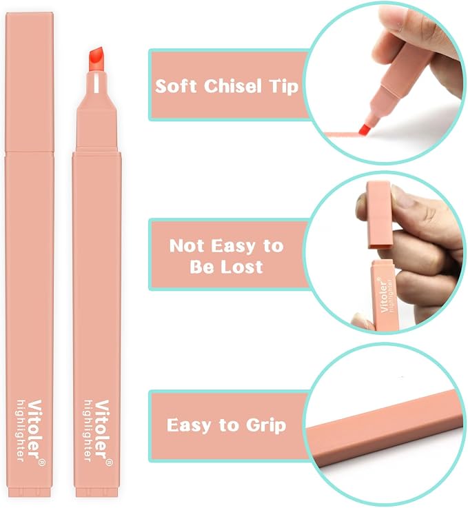 Vitoler Bible Highlighters,Aesthetic No Bleed Dry Fast,Chisel Tip,10Pcs | Assorted Color,Cute Pastel,high quality for bible study,books,journal,writing,school office