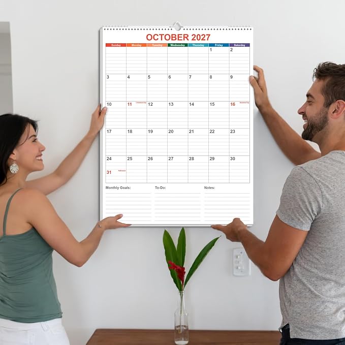 Large Calendar 2026-2027 with Spiral Bound - 18 Month Big Calendar from July 2026 to December 2027, Vertical Large Monthly Calendario 2026-2027 for Wall, 22" x 17", Colorful