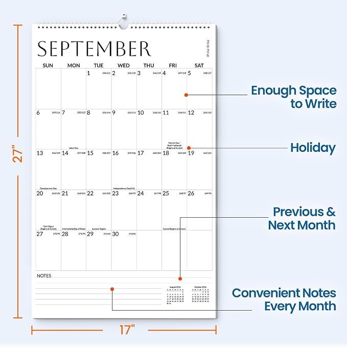 SUNEE 2026-2027 Wall Calendar Extra Large 17"x27", 21 Month July Calendar (Ends March 2028),Vertical Monthly for Wall, White Minimalism