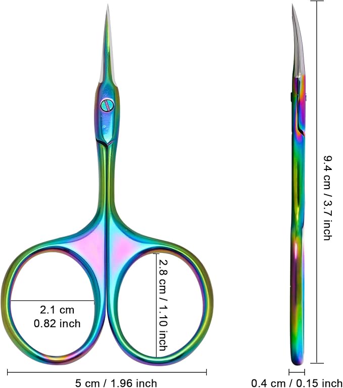 CGBE Cuticle Scissors, Extra Fine Curved Eyebrow Scissors, Colorful | Stainless Steel, Round Handle, Precise Pointed Tip, Hangnail And Dry Skin Trimming, Russian Manicure Care