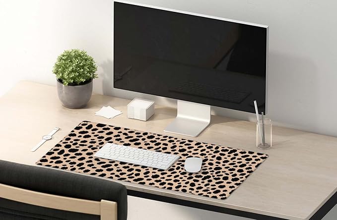 SSOIU Leopard Print Cute Desk Mat, Extra Large Non-Slip Rubber Mousepad - 35.5x15.7 in, Extended Gaming Mouse Pad