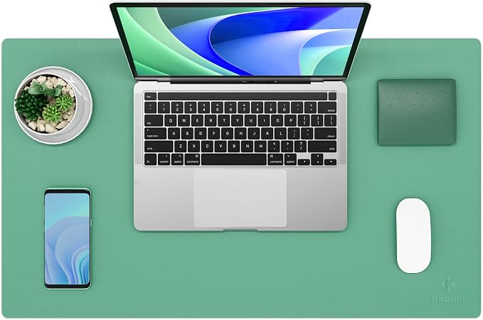 K KNODEL Small Desk Protector Mat, Leather Desk Pad (23.6"x13.8", Green) | Non-Slip Desk Mat, Desk Pads and Blotters, Desktop Mat, Desk Protector and Cover, Office Computer, Laptop and Keyboard Mat