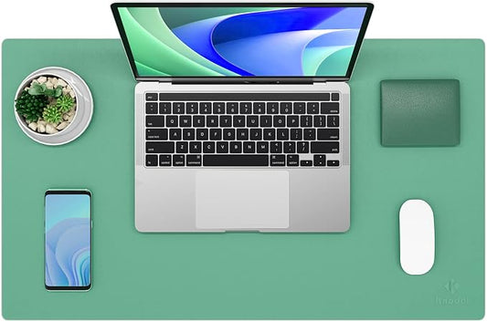 K KNODEL Small Desk Protector Mat, Leather Desk Pad (23.6"x13.8", Green) | Non-Slip Desk Mat, Desk Pads and Blotters, Desktop Mat, Desk Protector and Cover, Office Computer, Laptop and Keyboard Mat
