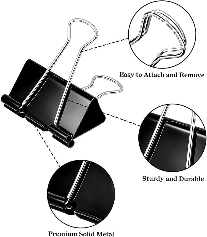 Temiary Binder Clips, mini Metal Binder Paper Clip Black 0.6 Inch, 60 Pcs | Micro Paper Clamps with Clear Storage Container, Binding Paperwork Clamps for School Teachers Office Supplies