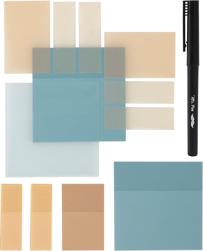 Mr. Pen- Transparent Sticky Notes Set, 200 Sheets | Transparent Sticky Notes and Planner Tabs with Black Fineliner Pen for Bible Study, Office, School, Planning