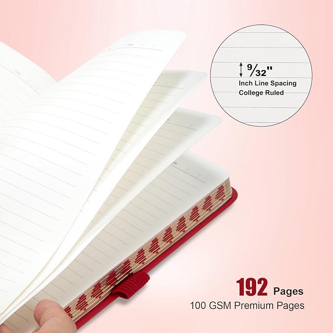 Comix Pretty Lined Journal for Women, 5.5" x 8.3" Hardcover Leather Journal for Writing & Note Taking, A5 Cute Notebook for Office School Home, 192 Pages,100 GSGM Paper, Crimson, Heart Motif