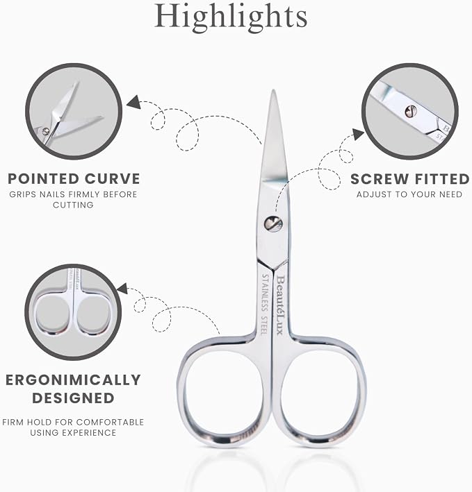 Professional Curved Grooming Scissors – Stainless Steel Precision Scissors for Eyebrow & Cuticle Care (Eyebrow - Curved, 3.5'' Inches)