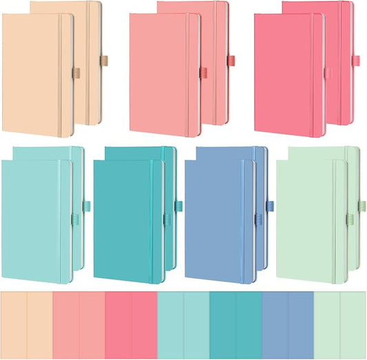 Laumoi 14 Pack Hardcover Journal Notebooks Bulk A5/A4/B5 Journaling Notebook Wide Ruled PU Leather Ruled Lined Journals with Pen Holder for School Business Work Writing (Rococo Color,A5)
