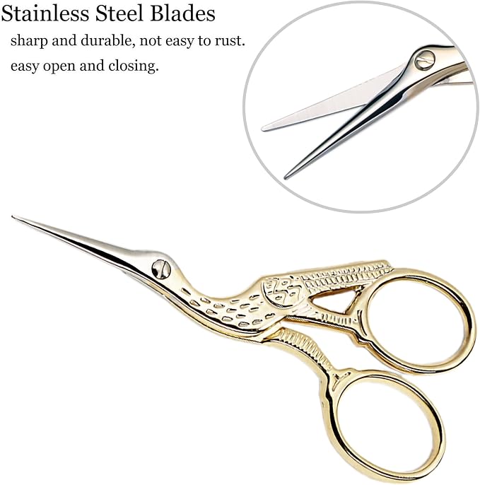 BIHRTC Small Sewing Scissors Gold 3.6inch Stainless Steel Scissor DIY Tools | Leather Cover, Office Scissors DIY Tools Dressmaker Small Shears for Sewing Crafting Art Work Threading Needlework