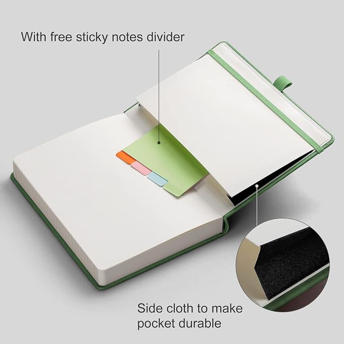 AHGXG Lined Journal Notebook, 320 Numbered Pages, A5 (5.75'' X 8.38'') | Thick Lined Notebook for Note Taking, 100GSM Paper, Leather Hardcover, for Women Men (Light Green)