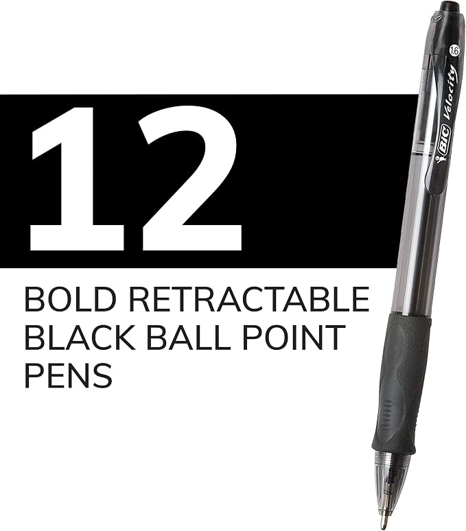 BIC Glide Bold Black Ballpoint Pens, Bold Point (1.6mm), 12-Count Pack, Retractable Ballpoint Pens With Comfortable Full Grip (VLGB11-BLK)