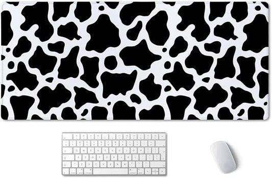 SSOIU White Black Cow Pattern Desk Pad, Personalized Desk Mat, Cow Print Desk Mat, Cute Desk Pad, Extended Gaming Mouse Pad (35.5x15.7 in), Large Non-Slip Rubber Base Mousepad with Stitched Edges