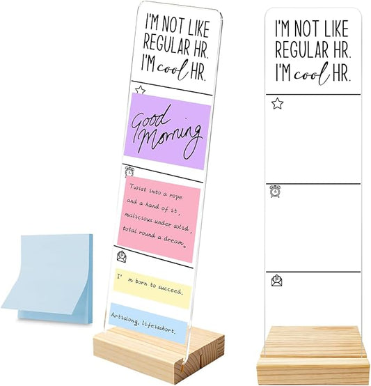 Monitor Memo Board with Removable Wooden Base Acrylic Portable Sticky Note Holder, I'm Not Like Regular Hr I m Cool Hr Acrylic Notes Sign, Office Desk Set Sticky Notes 100 Sheets