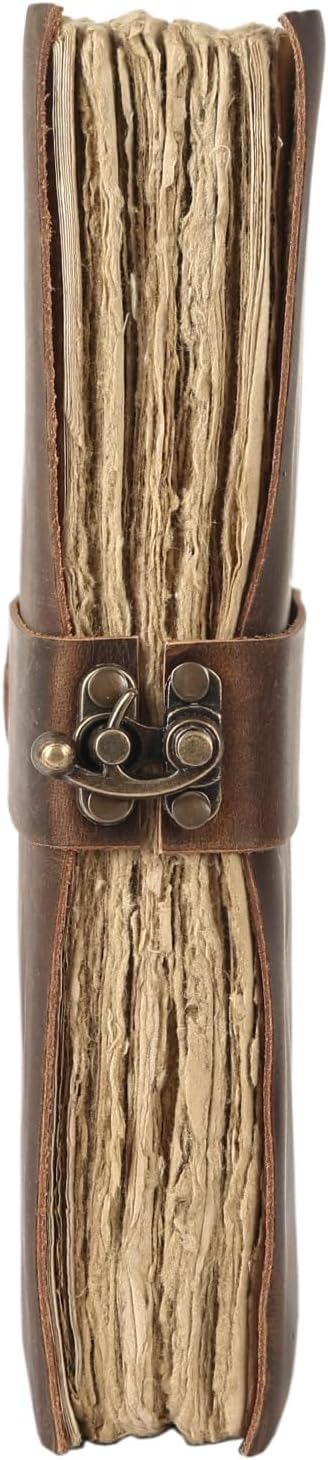 Vintage Leather Journal Handmade Buffalo Deckle Edge Paper – Leather Bound Journal for Women Men Vintage C-Lock Closure Ideal for Writing & Travel for Artists