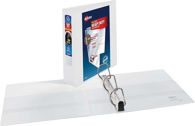 Avery Heavy-Duty View 3 Ring Binder, 2" One Touch Slant Rings, Holds 8.5" x 11" Paper, 4 White Binders (79790)