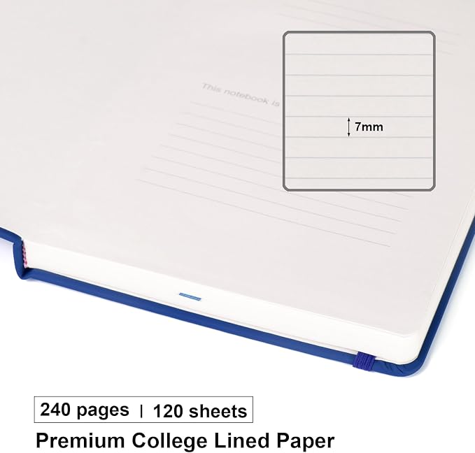 Comix Lined Journal Notebook for Women Men, Journaling Notebooks for Office School Home, 240 Pages, 5.5" x 8.3", College Ruled, A5, Hardcover, Navy Blue