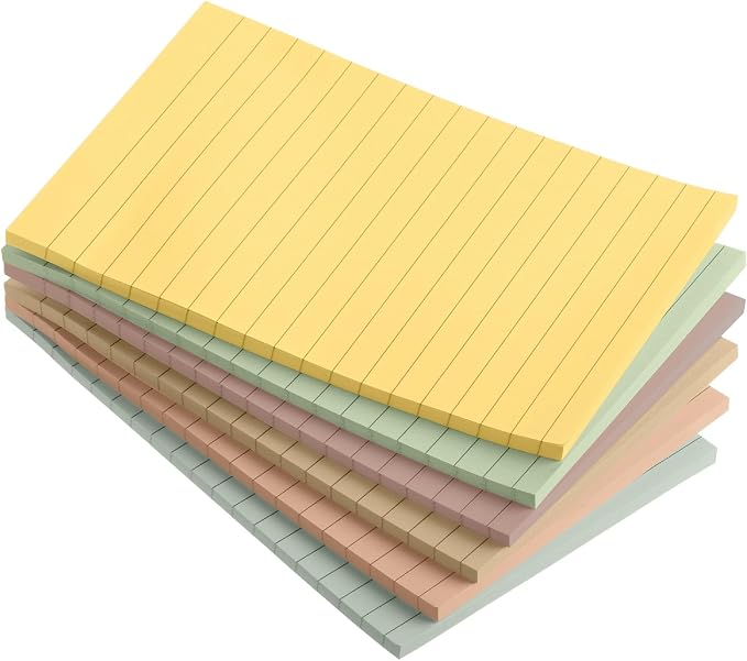 Mr. Pen- Lined Sticky Notes, 4" x 6", 6 Pads, 45 Sheets/Pad | Sticky Notes with Lines, Ruled Post Stickies, Memo Pads, Self-Stick Note Pad for Office, School, Home, Study