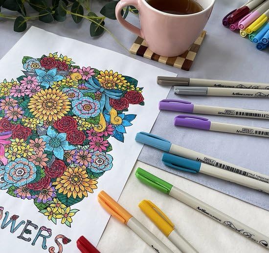 Artline Watercolor Brush Pens, Flexible Tip, EPFS-F, Botanical, 7 Pack | Water-based brush markers for drawing, calligraphy, lettering, coloring, blending, illustration and artist projects