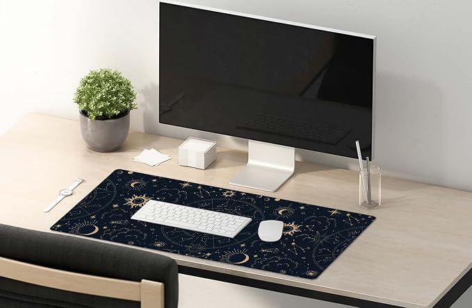 SSOIU Zodiac Wheel Desk Mat, Celestial Desk Pad, Astrology Large Gaming Mouse Pad 35.5x15.7inch XXL Large Big Computer Keyboard Mouse Mat Desk Pad with Non-Slip Base and Stitched Edge for Home Office
