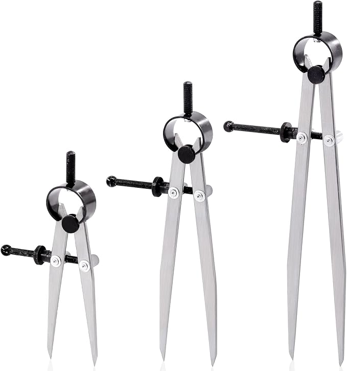 Keadic 3 Pcs Spring Wing Divider, 4'' 6'' 8'' Adjustable Lockable Steel Divider Wing Leather Compass Professional Metal Compass Set Spring Caliper Leg Divider for Leather Work, Geometry Drawing