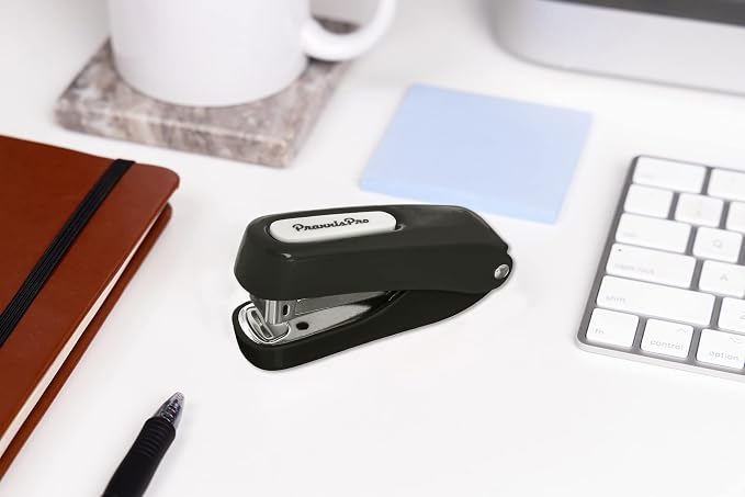 Praxxis Pro Office Supplies - Aria-Plus Half-Strip Mini Stapler - Durable, Compact, and Colorful Stapler for Office and Travel Use, Compatible with Standard 26/6 Staples, Charcoal