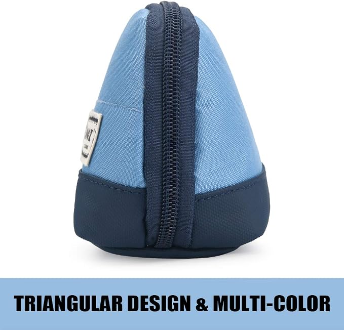 Sooez Wide-Opening Pencil Pen Case, Lightweight & Spacious Pencil Pouch Zipper Stationery Bag, Aesthetic Supply with Triangular Design for Adults, Blue
