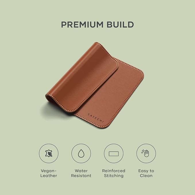 Satechi Vegan-Leather Mouse Pad, Ergonomic, Reversible, Scratch and Water Resistant, Easy to Clean, for Office and Home, 9.8" x 7.5" x 0.14" - Brown