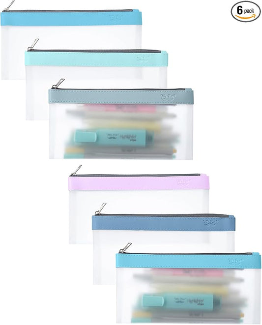 Mr. Pen- Clear Pencil Pouch, 8.50"x4.25", 6 Pack, Durable TPU Material | Medium Water-Resistant Pencil Bags with Smooth Zipper, Multipurpose Clear Pouch for Stationery, School, Office