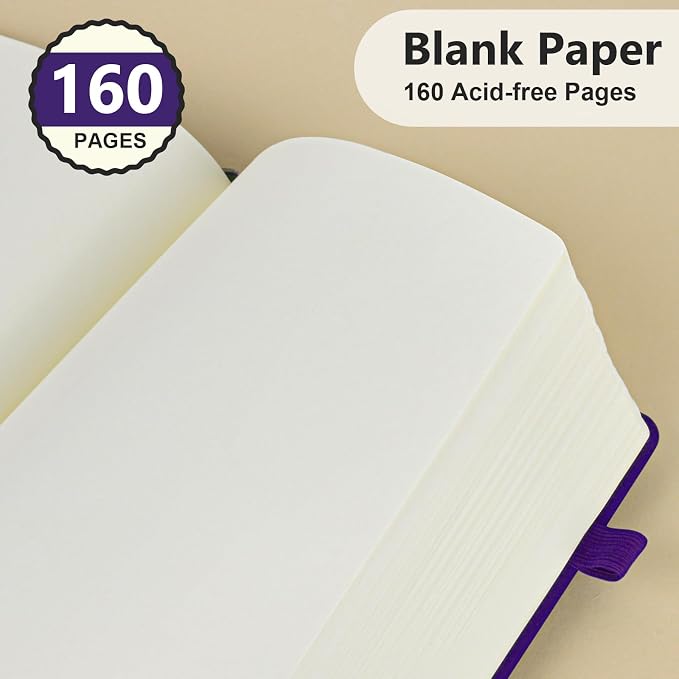 PERCUN Blank Journal Notebook, A5 Hardcover Sketchbook, 140 Pages 5.9"×8.5" | Leather Unlined Notebook for Drawing & Writing, Travel Diary, Art Journal for Men Women, School & Work