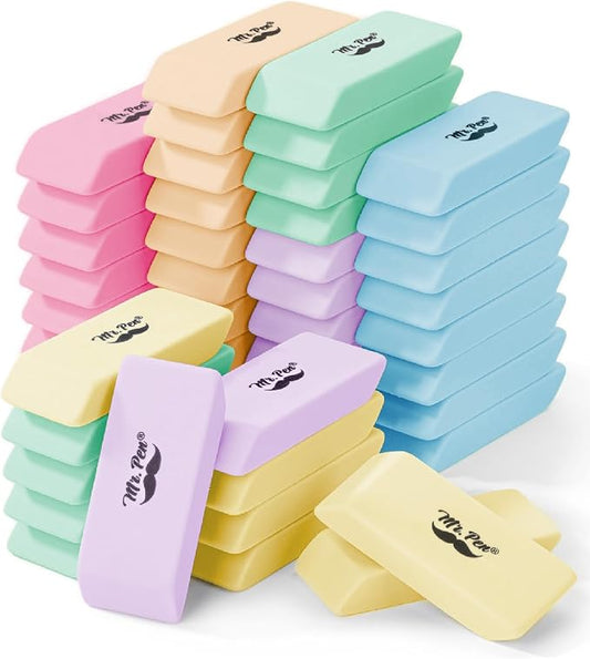 Mr. Pen- Pencil Eraser, 48 Pack, Pastel Colors | Large Latex Free Block Erasers Bulk for School, Office, Art Sketching, Homework, Exams, Clean Smudge-Free Correction