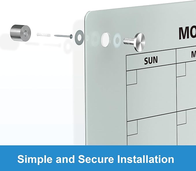 Glass Dry Erase Calendar for Wall, 36 x 24 Inches Magnetic Glass Calendar Whiteboard, 3' x 2' Frameless Monthly Planner Board for Office, Home, School