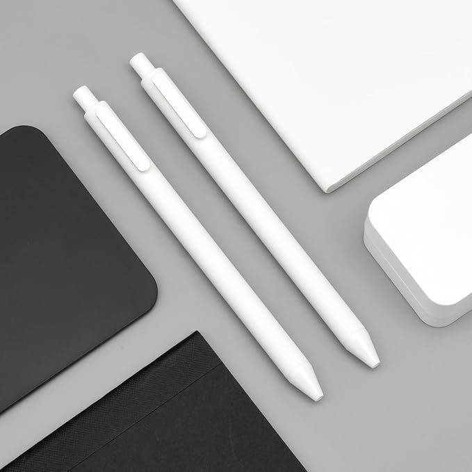 Kaco PURE White Gel Pens 0.7mm Fine Point Black Ink 10 Count, Quick Dry Smooth Writing, Aesthetic Office Supplies Refillable Retractable Low Center of Gravity