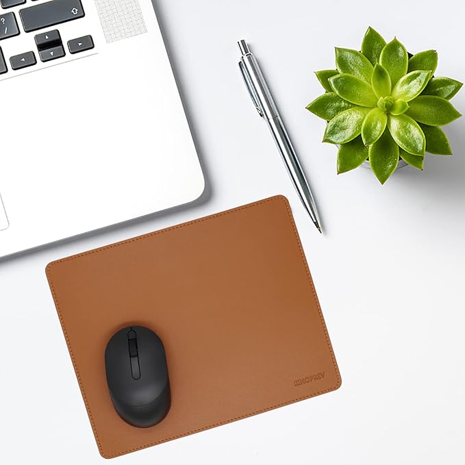 Leather Mouse Pad - Wood Mouse Pads with Stitched Edge,PU Non-Slip Mouse Mat,Double Side Mousepad,Waterproof Gaming Mouse Pad for Desk,Laptop,Office & Home,10.2" x 8.3",1 Pack (Brown)