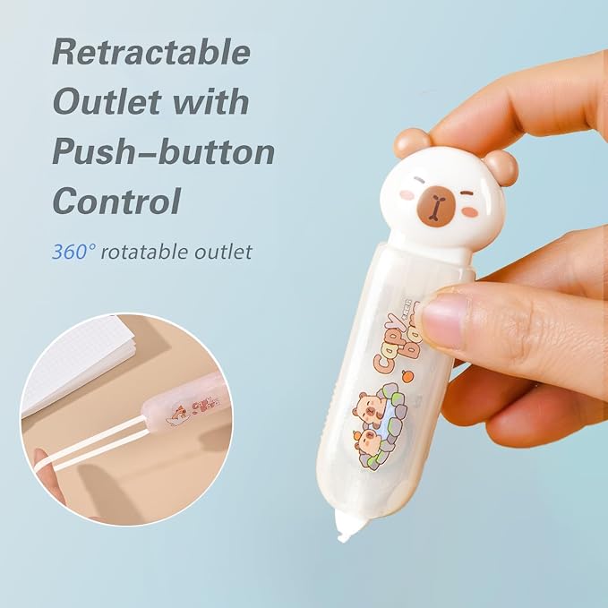 Correction Tape, Mini Retractable Correction Tape Pen, with Aesthetic Cute Capybara Applicator,for Back To School Office Supplies.