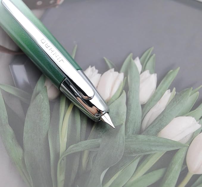 JINHAO 10 Press Fountain Pen, Retractable Metal Pen with Ink Converter (EF Nib 0.38mm, Gradient Grass Green)