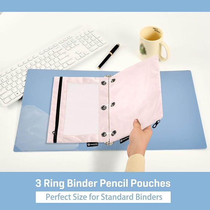Gredecor Binder Pencil Pouch 3 Ring Misty Rose Zipper Pencil Pouches Case 2 Pack Clear Binder Organizer for School Office