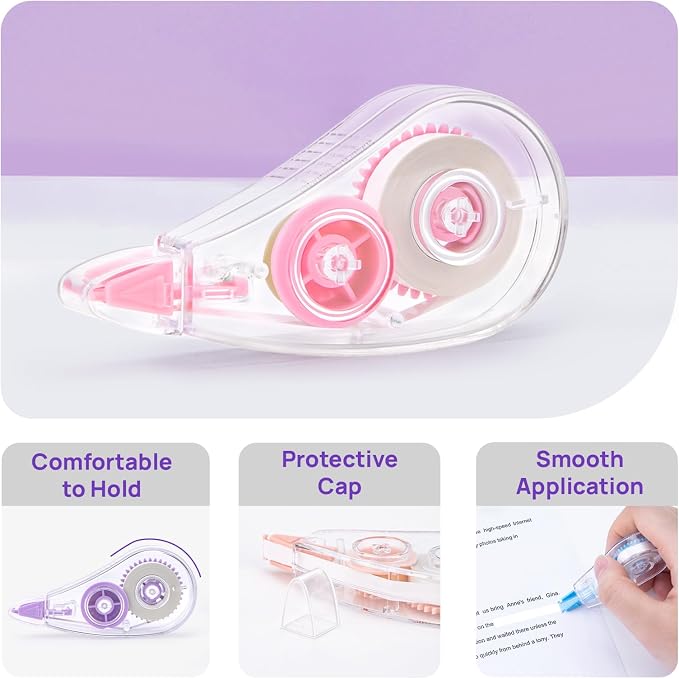 6 Pcs Colorful Core Correction Tape, 18.04 Ft White Wrong Out Tear-Resistant Bulk, Instant Corrections Easy To Use Applicator for School, Office, Note Taking, Journal (Tape Width 0.2 in)