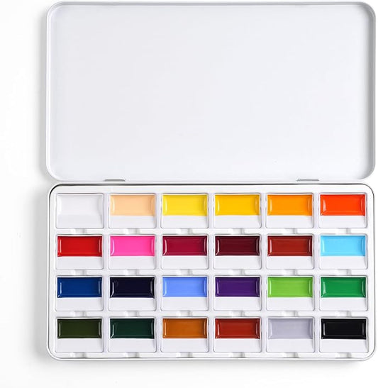Fuumuui 24-Color Opaque Semi-Solid Watercolor Set – High-Saturation Bright Colors Art Supplies with Strong Coverage and Rich Pigments for Artists Beginner Painters Amateur Hobbyists Painting