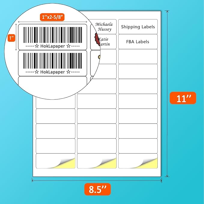 1"x2-5/8"Address Mailing Labels, 3000 Sticker Labels(100 Sheets) | Printable White Blank Labels for Laser/Inkjet Printer, Permanent Adhesive FBA Labels