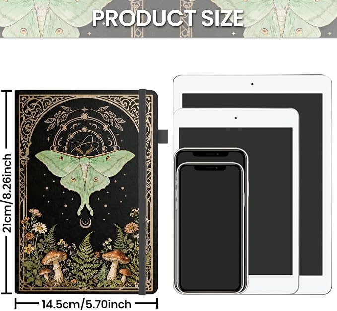 ANATTASOUL Moths Lined Journal Notebook with Pen Holder(320 Pages) | College Ruled Notebooks for Women Men 8.26"*5.7" A5 Hardcover Leather Journals for Writing,Work,Note Taking,Diary,Gifts