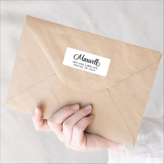 White Address Labels - Personalized Name Stickers, Custom Printed Return Mailing and Shipping Labels for Envelopes, Packages, Business, Home by PrettySweetParty (250, Serif and Script)