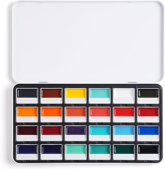 Fuumuui 24 Opaque Semi-Solid Watercolor Paint Set, Vivid Bright Professional Art Supplies with Strong Pigments & Coverage, for Artists Beginner Painters Amateur Hobbyists Painting