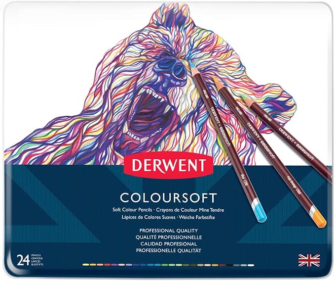 Derwent Colorsoft Pencils, 4mm Core, Metal Tin, 24 Count (0701027)