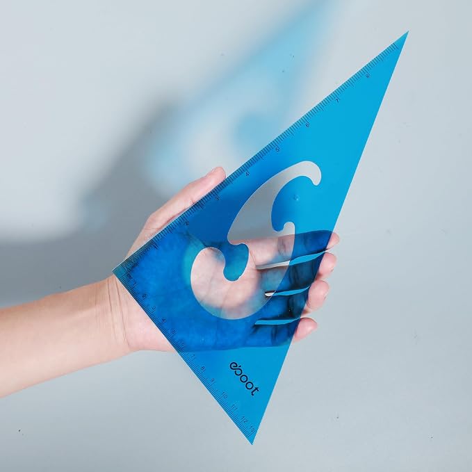 EBOOT 2 Pack Large Transparent Triangle Ruler Set Square Plastic, 30/60 and 45/90 Degrees Angle Drafting Quilting Drawing Tool School Classroom Office Triangular Rulers(Blue)