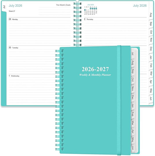 2026-2027 Planner - A5 Weekly & Monthly Planner Spiral Bound, July 2026 - June 2027, with Flexible Cover, Tabs, Inner Pocket, 6.4" x 8.5", Teal