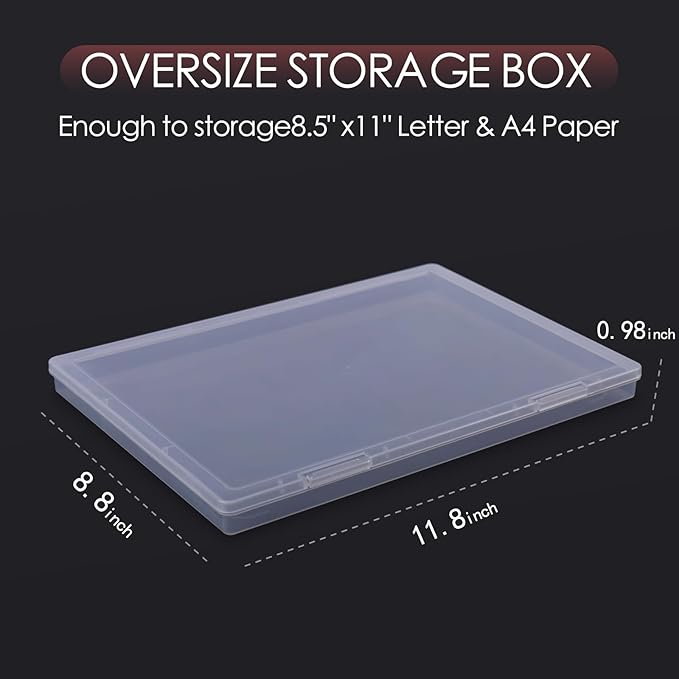 6 Pack Photo Storage Box, Fits 8" x 10" Photo & A4 Paper, Clear | Large Plastic Scrapbook Paper Storage with Latch, Photo Organizer for Protecting Photo, Craft, Scrapbook, Office Supply