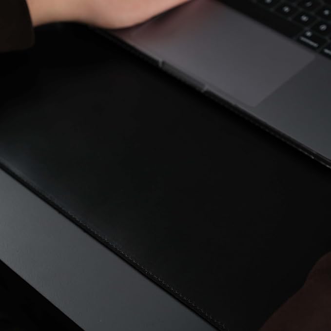 Jersey Genuine Calfskin Leather Desk Pad, Office Desk Mat with Non-Slip Bottom, Smooth Surface for Mouse & Keyboard, Desk Protector (14.6x31.5 inches) (Black)