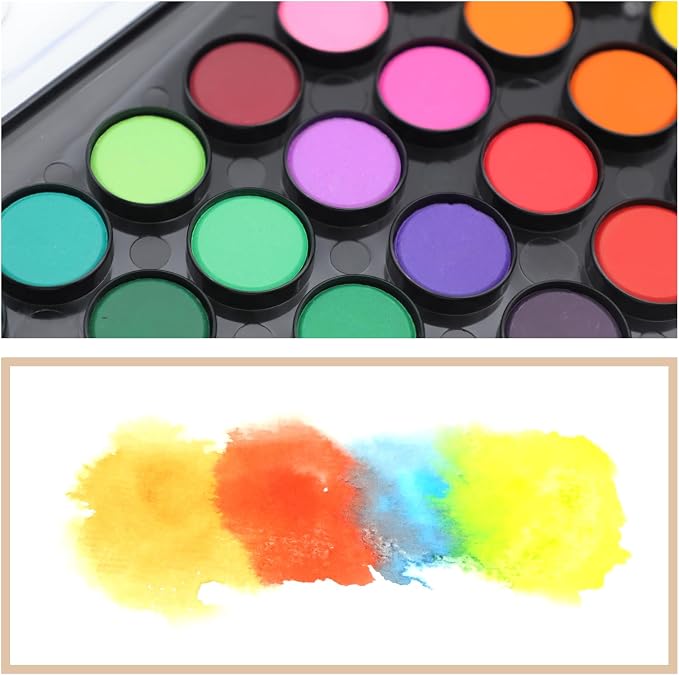 Artecho 48 Colors (5 Packs) Watercolor Paint Set, Portable Travel Watercolor Cake Kit with 3 Brushes, Easy-Clean Washable Paint for Card Making, Illustrations, Painting, Calligraphy