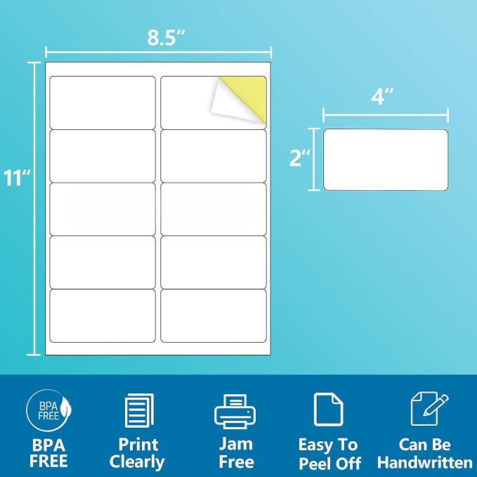 2" x 4" Shipping Labels,Mailing Labels(200 Sheets,2000 Labels) | Printable White Mailing Labels for Laser/Inkjet Printer,Permanent Adhesive Sticker Labels